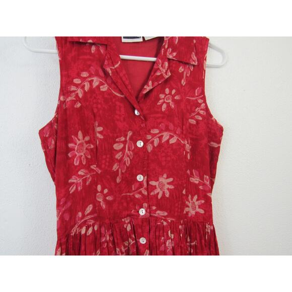 Phool Small Cotton Pink and Red Floral Print Dress Vintage 90s Sleeveless Button - Picture 6 of 7